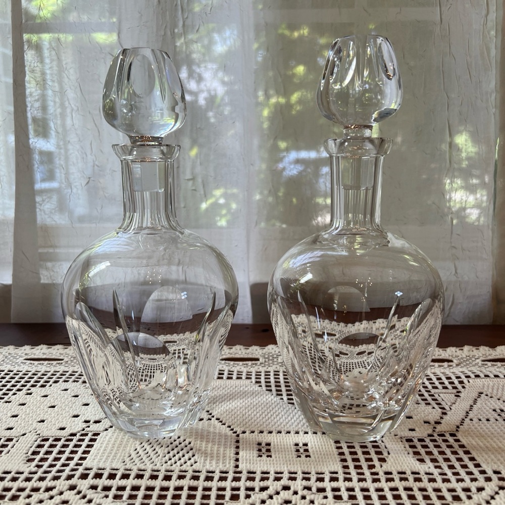Hoya Made in Japan Set of 2 Crystal Glass Liquor Brandy Decanters